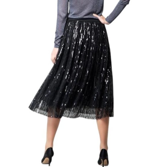 ANNIE SEZ  BLACK SEQUIN  MESH TULLE MIDI SKIRT - Picture 1 of 8